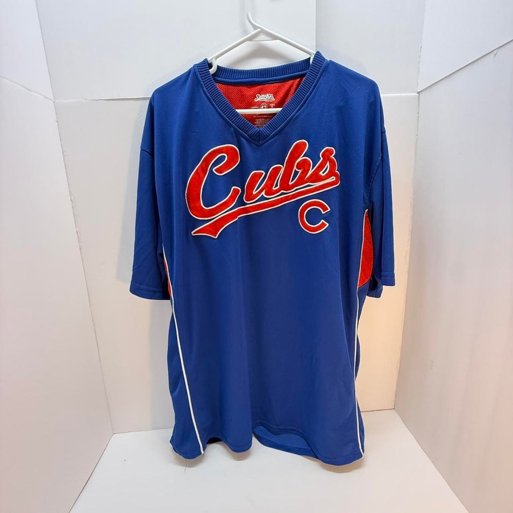 Stitches Chicago Cubs MLB Baseball Jersey Mens XL Blue Red V-Neck Mesh Pullover